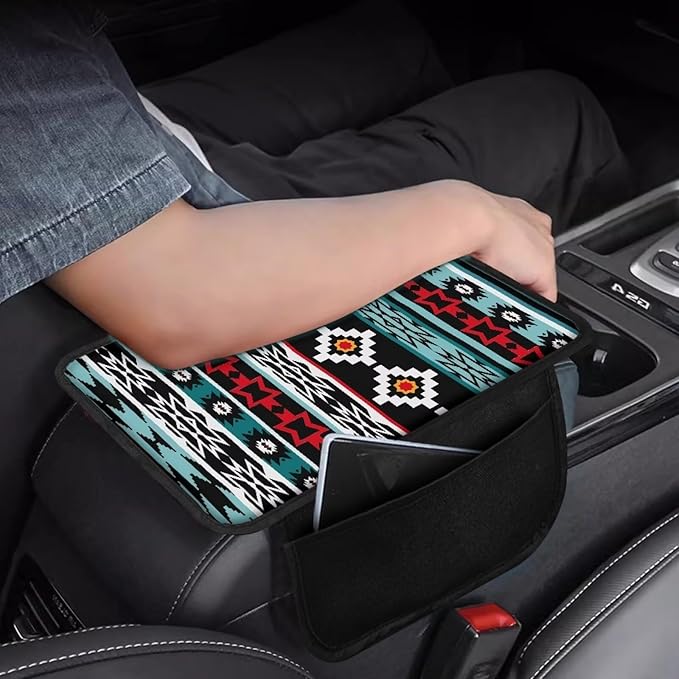 BIGCARJOB Southwest Tribal Armrest Cover for Car Center Console Auto Interior Accessories Aztec Tribal Style Center Console Armrest Pads Car Armrest Seat Box Cover Cushion,Universal Fit