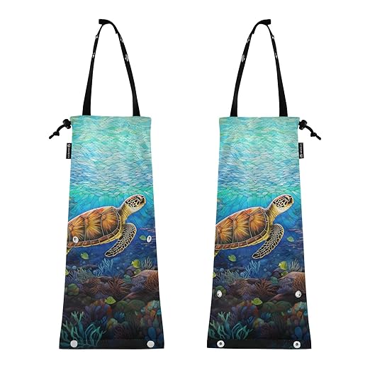 ALAZA Hanging Car Trash Bags Garbage Bag Trash Can for Back Seat Small Sea Turtle 1 Washable Storage Bag Retractable 2 Pack
