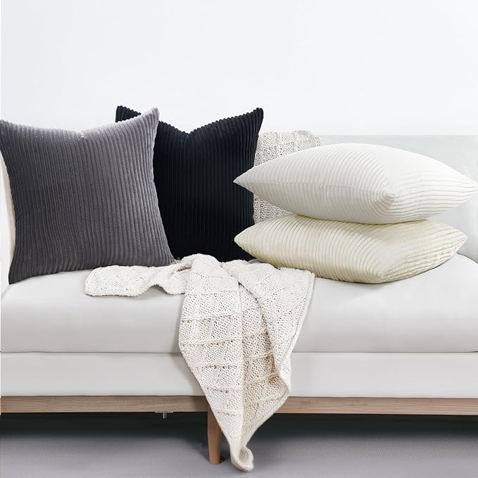 Topfinel Black and White Decorative Throw Pillow Covers Cushion Cases,Set of 4 Soft Velvet Modern Unique Designs,Mix and Match for Home Decor,Pillow Inserts Not Included (22x22 inch,Black/White)