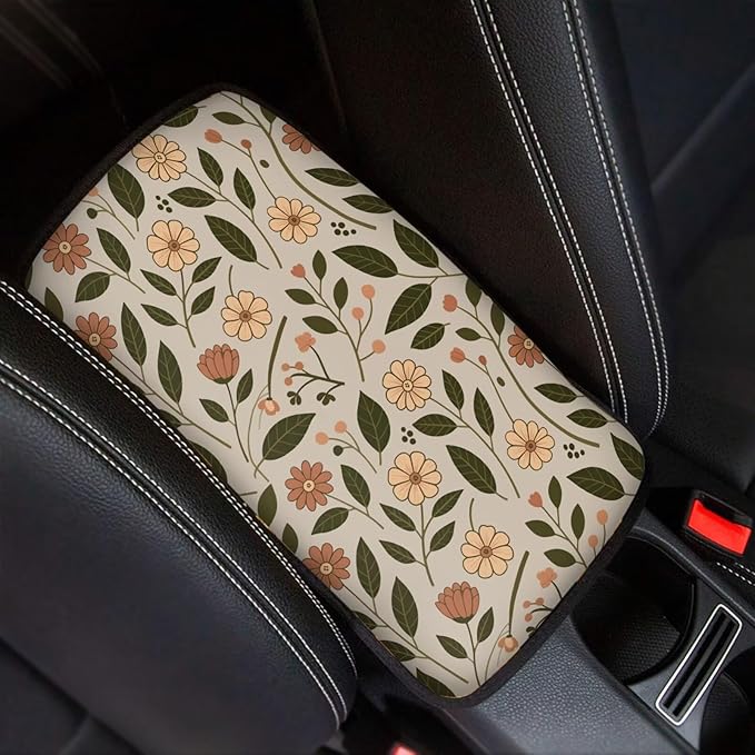 Green Leaf Car Armrest Pad Soft Comfy Center Console Arm Rest Protector Cover Green Leaves Car Interior Accessories for SUV Vehicles Truck Van