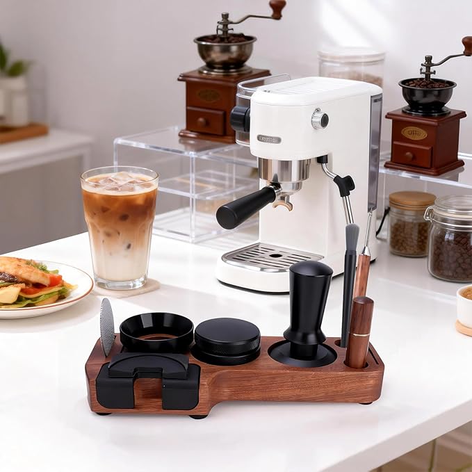 9 Pack Espresso Tamper Station&Coffee Distributor Tamper&Espresso WDT Stirrer&Coffee Tamping&Brush&Coffee Dosing Funnel&Espresso Puck Screen, Latte Art pen and Towel (51 mm)