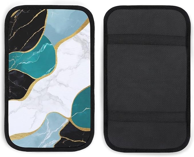 Auto Center Console Cover Non-Slip Car Armrest Cushion Cover Blue Turquoise Gray White Gold Black Marble Arm Rest Box Pad Auto Interior Accessories for Most Cars Vehicles