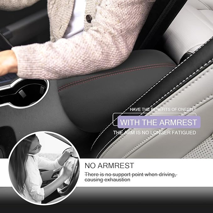 Mustang Center Console Cover Compatible with 2024 2025 Ford Mustang Accessories 2025 Mustang Armrest Cover Center Console Pad Mustang EcoBoost Premium/GT Armrest Console Cover Soft Leather,Red Line