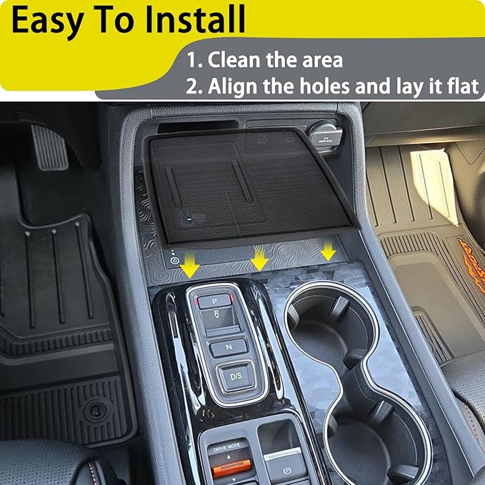 Center Console Silicone Mat Fit for Honda Pilot Accessories 2023-2025 2026 for Passport Accessories 2026 Wireless Charging Mat Non-Slip Protector Pad (Black)