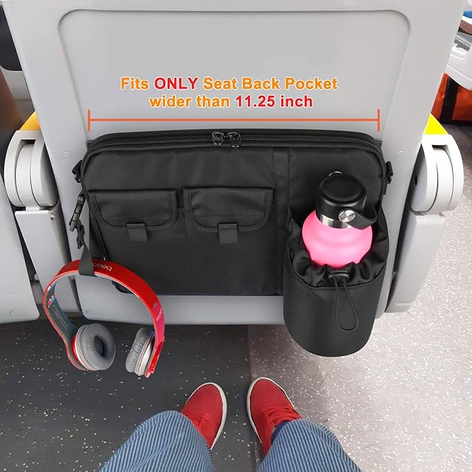 Cosmos Airplane Seatback Organizer Flight Seat Back Storage Bag Hanging Pocket with Adjustable Shoulder Strap, Commuter Shoulder Bag Travel Essentials Media Pouch for Personal Items