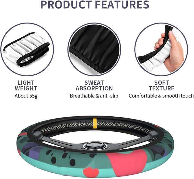 Geometric Patterns Steering Wheel Cover. Car Decor,Anti-Slip,Sweat Absorption,Easy Carry, Universal 15 Inch