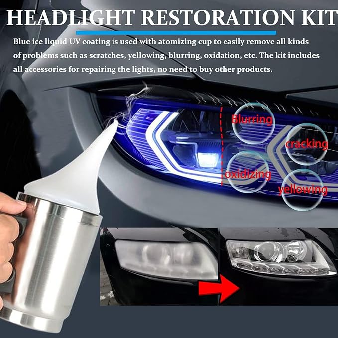 200ML Headlight Restoration Liquid, Car Headlight Polishing Repair Fluid, Headlight Polish Restoration Kit Refill Bottle to Remove Yellowing/Scratch/Haze/Oxidation/Vague