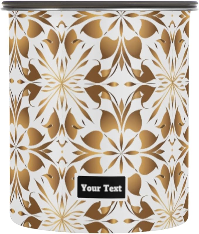 ALAZA Gold Geometric Flower Floral Kitten Cats Airtight Coffee Bean Canister Customed 900ml Food Storage Containers with Lids For Gournd, Tea, Sugar, Flour, Rice, Cereal, Candy Cookie Jar