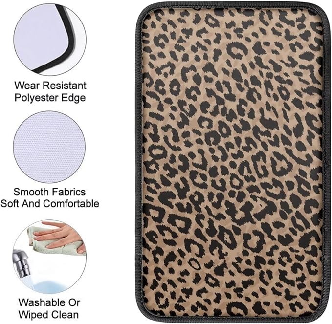 Brown Leopard Print Center Console Cover Soft Arm Rest Cover for Most Car,SUV,Universal Leopard Car Accessories