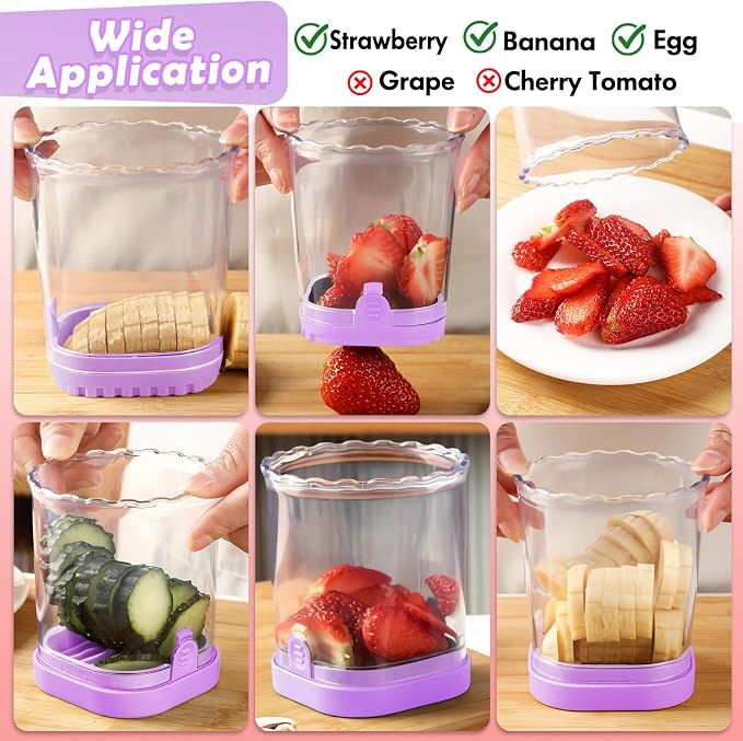 Creative Strawberry & Fruit Slicer - Detachable Cutter with Push Plate (Purple)