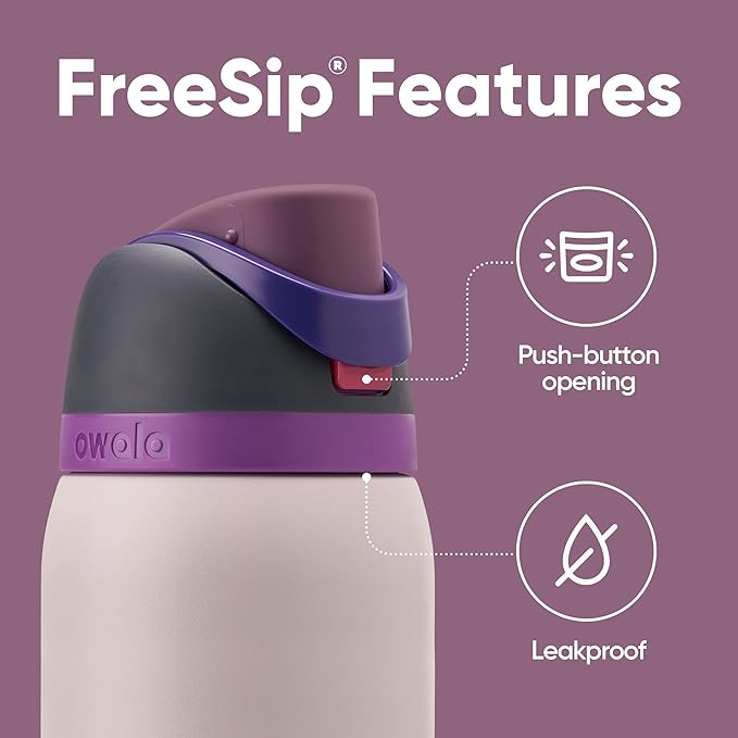 Owala FreeSip 32 Oz Very Dark and 24 Oz Dreamy Field Insulated Water Bottles with Straw and Push Button Lid