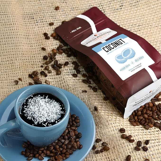 Fresh Roasted Coffee, Coconut Flavored Coffee, 12 oz, Medium Roast, Kosher, Ground
