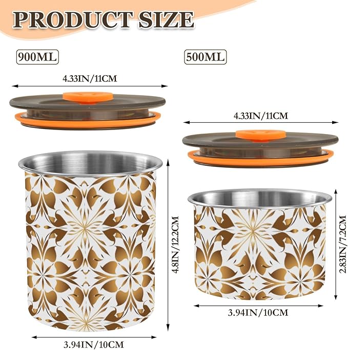 ALAZA Gold Geometric Flower Floral Airtight Coffee Bean Canister Customed 500ml Food Storage Containers with Lids For Gournd, Tea, Sugar, Flour, Rice, Cereal, Candy Cookie Jar