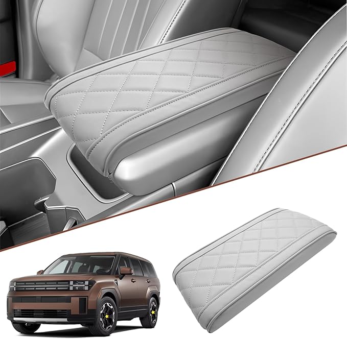 SKTU 2024 2025 2026 Santa Fe Center Console Cover Compatible with 2024-2026 Hyundai Santa Fe Armrest Cover Hyundai Santa Fe 2024 2025 2026 Accessories Santa Fe Hybrid Center Console Cushion (Beige)