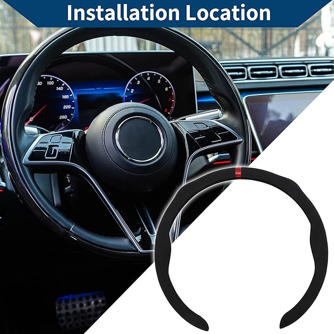 Suede Steering Wheel Cover ABS Car Steering Wheel Protector 14.96" Black Red 1 Pc