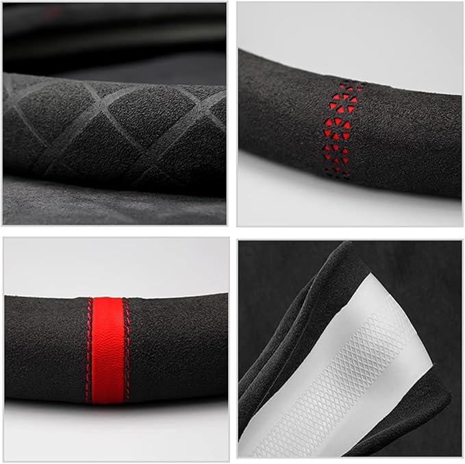 Suede Steering Wheel Cover,Compatible with Honda Accord Civic CR-V Pilot Odyssey Fit Ridgeline Suede Leather Sport Non-Slip Wheel Cover Car Interior Accessories 15 inch for Man and Women
