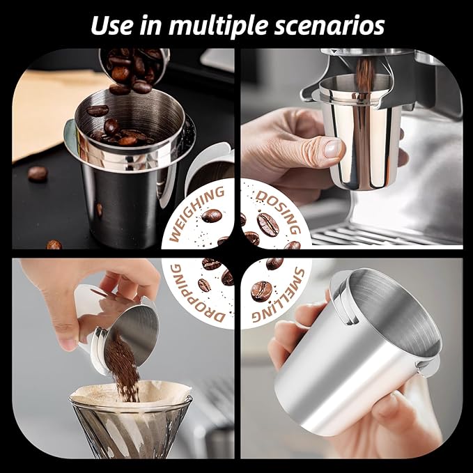 58mm Espresso Dosing Cup,150ml Stainless Steel Coffee Powder Dispenser,Coffee Dosing Cup Universal Fits 58mm Portafilters Accessories(Brushed Silver)