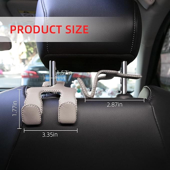 Car Hooks for Purses and Bags, 2-in-1 Durable Hanger, Leather Headrest Hook, Car Back Seat Organizer, 1-Pack, Beige