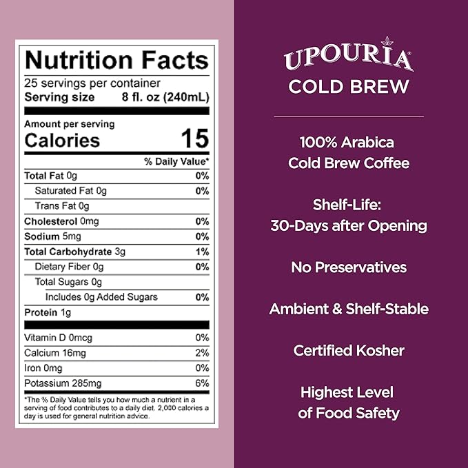 Upouria Cold Brew Coffee on Tap | Ready to Drink Cold Brewed Coffee | Drink Extracted from Premium Beans | 208mg Caffeine Content | Made from 100% Arabica Extract | Black & Bold | 128 fl oz