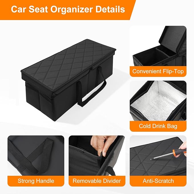 Car Seat Organizer for Subaru Ascent 2019-2026 w/Built-In Cooler Bag, Car Second Console Organizer w/Non-Slip Strips, Foldable Car Backseat Organize for Dog Toys Kids Snacks Travel Storage Box