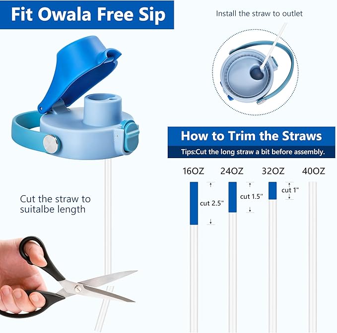 2 IN 1 Replacement Lid for Owala Freesip, Compatible with Owala Cup 16oz 24oz 32oz 40oz, One Button Water Bottle Top Lid Replacement Accessory and Straws, Leakproof, BPA-Free, Grayish Blue