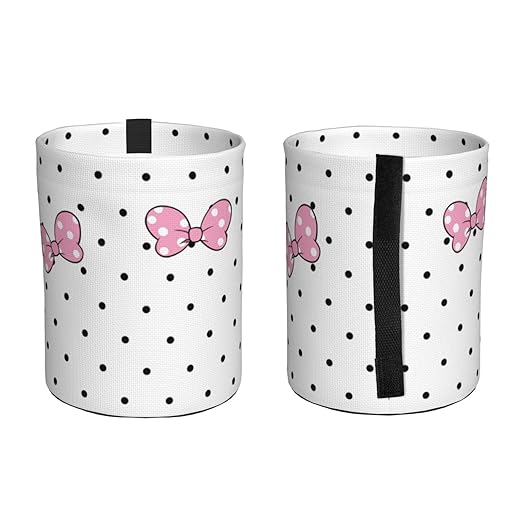 Cute White Polka Dots Pink Bow Car Trash Can Garbage Cans Foldable,Small Hanging Car Organizer Storage Bag Leak Proof, Auto Back Seat Trash Bin Universal for Truck, SUV, Outdoor Travel