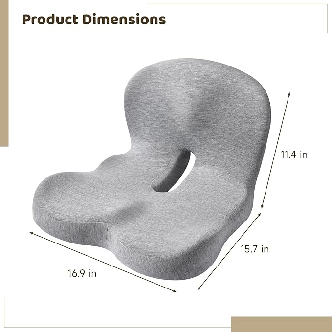 Memory Foam Car Seat Cushion with Lumbar Support, 15.7 X 16.9 X 11.4 in, Non-Slip Seat Cushion, Ergonomic Design, Breathable, Gray