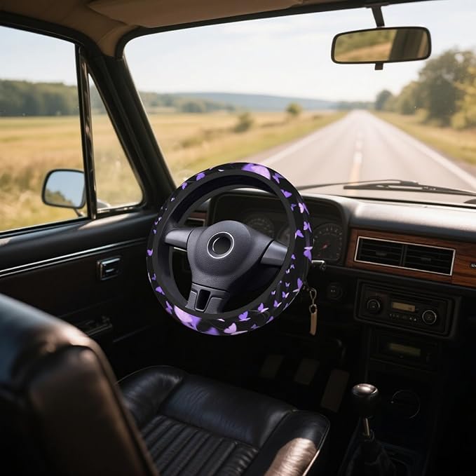 Steering Wheel Cover Accessories Neoprene Cover, Breathable Non-Slip Easy to Install Suitable for Women Men, 14.5-15.5 Inch for Car SUV Van Truck Universal - Butterfly