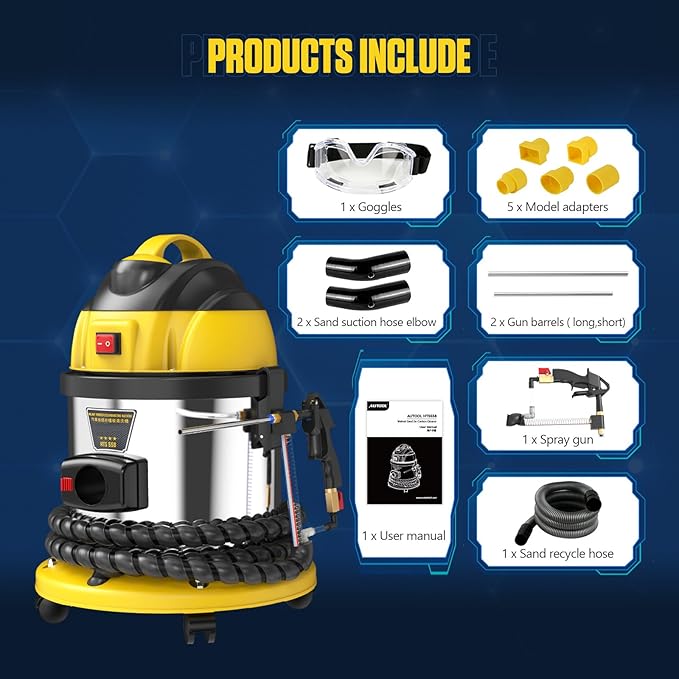 Walnut Blasting Kit for Carbon Cleaning, with 2KG Walnut Sand & 5 Pcs Adapters Automotive Engine System Intake Pipe Exhaust Valve Cleaning Machine, 1200W 110V/220V Carbon Remover