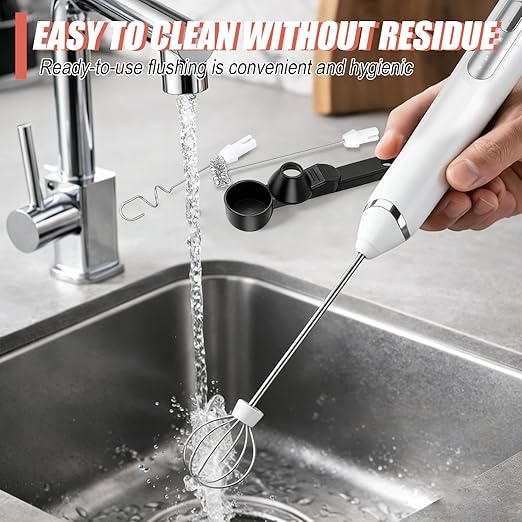 Mity Rain 4-in-1 Frother for Protein Powder, Adjustable-Waterproof, Protein Powder Scoop Funnel Set, Detachable Rechargeable Protein Mixer Wand for Coffee, Matcha, Milk, and Drinks (New White)