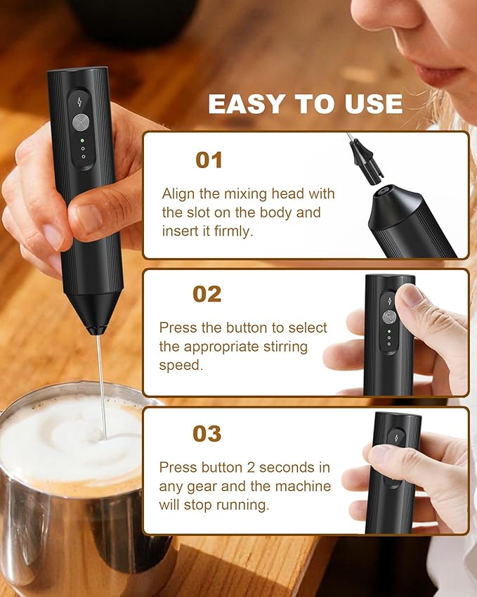 Rechargeable Milk Frother With Cover, Handheld 3-Speed Coffee Frother, Dual Spring Whisk Electric Frother Wand For Coffee, Latte, Cappuccino, Frappe Drink, Hot Chocolate, Black