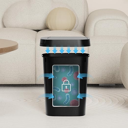 KSSKSS 3 Pack Bathroom Small Trash Can with Lid, 2.6 Gallon Slim Garbage Bin with Pop-Up Lid, 10L Plastic Wastebasket for Bedroom, Office, Kitchen, Toilet (Three Colors)
