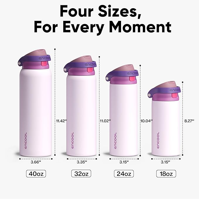 ENCOOL Leakproof Insulated Water Bottle with Straw Dual-Sip Water Bottle Bag-Safe Design for Work, Commute & Gym – Keeps Drinks Cold All Day, 24 oz, Purple Cabbage