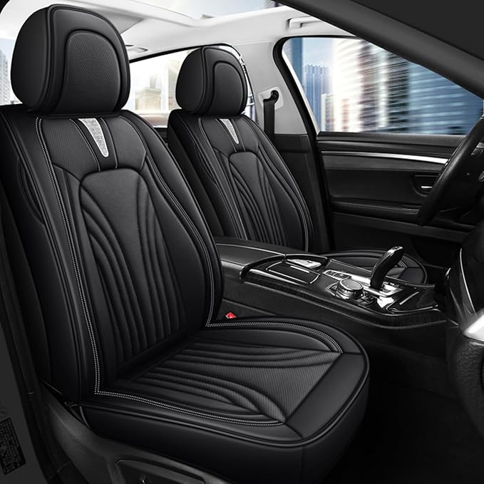 Car Seat Covers for 2 Seats - Nappa Leather 3D Foam Back Support, Super Breathable, All Season Car Seat Cushion with Storage Bags, Universal Fit for Most Cars, Colour- Black