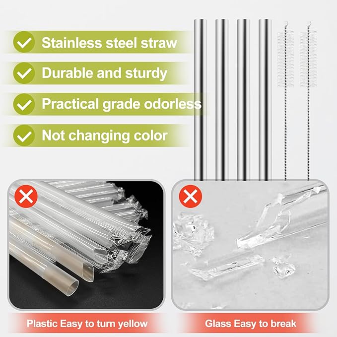 6Pcs Metal Straw Replacement Compatible With Owala FreeSip Sway 40oz Water Bottle, With 2 Straw Cleaner, Reusable Stainless Steel Straws for Owala