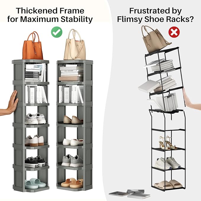 Kitstorack 5-Tier Vertical Plastic Shoe Rack, Freestanding Stackable Shoe Storage Organizer Cubes Shoe Shelf Tower or Small Closets and Tight Spaces, Gray