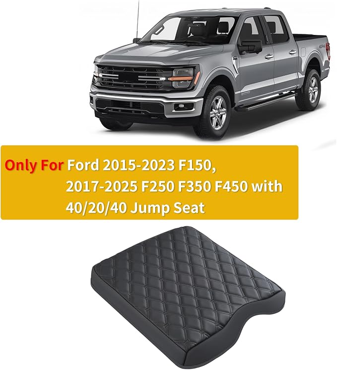 GIANT PANDA Custom Center Console Cover for Ford 2015-2024 F150 & 2017-2024 F250 F350 F450 with 40/20/40 Jump Seat, Waterproof Faux Leather Armrest Console Cover Cushion Protector-Black(Jump Seat)