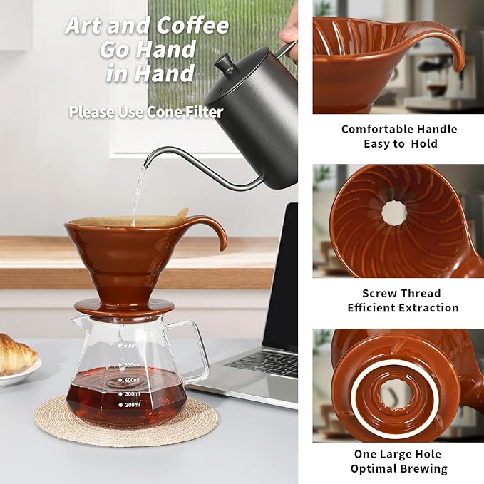 Mongdio Pour Over, Ceramic Coffee Pour Over, Reusable Porcelain Portable Pour Over Coffee Maker with 40pcs Paper Filter, For Home,Coffee
