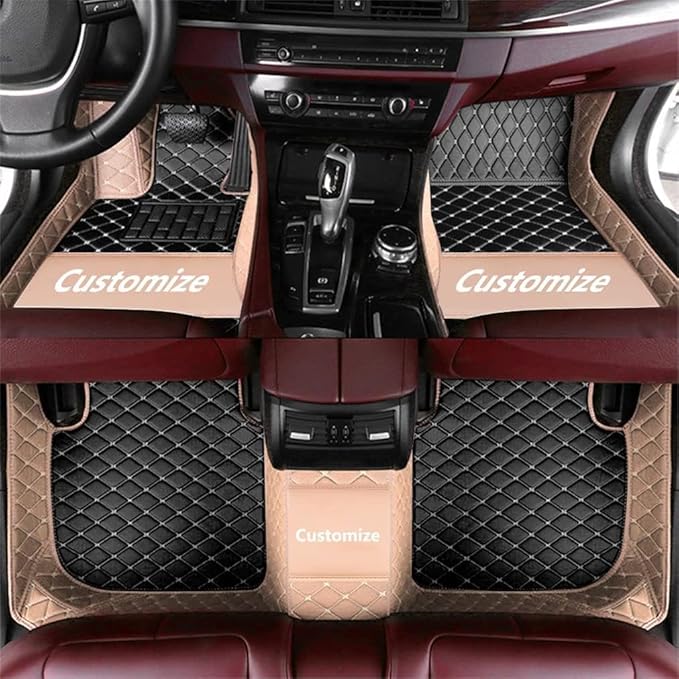 Custom Car Floor Mat Compatible with 97% Car Models Luxury Leather All Weather Waterproof Anti-Skid Full Coverage Car Mats (Beige with Black)