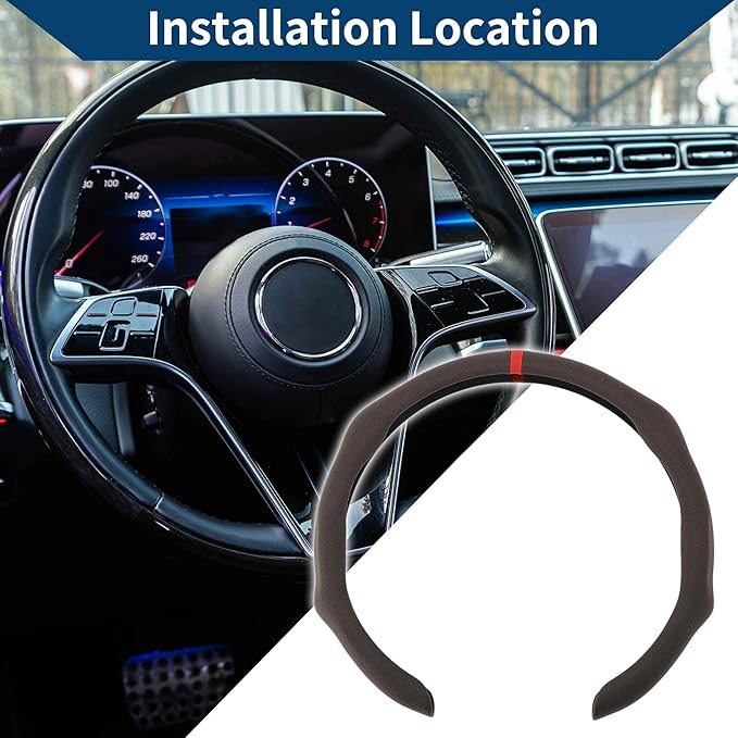 PU Artificial Leather Steering Wheel Cover ABS Car Steering Wheel Protector 14.96" Coffee Color Red 1Pc