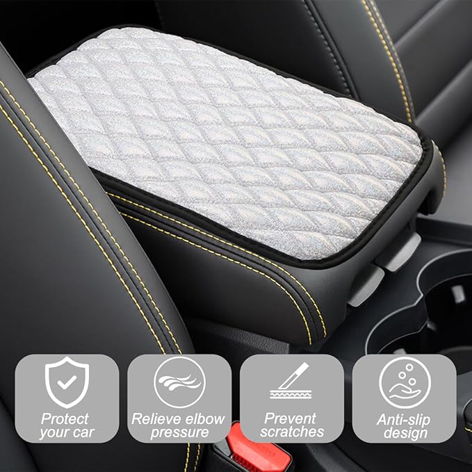Car Center Console Cover, Soft Comfortable Vehicle Armrest Seat Box Cover Cushion, Wear Resistant Auto Armrest Storage Box Decoration Protector Pad, Universal for Truck SUV Sedan (White)