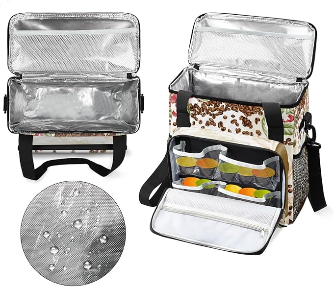 Watercolor Coffee Bean Coffee Maker Carring Bag Cafe Travel Carrying Storage Tote Bag Compatible with Keurig K-Mini or K-Mini Plus Portable Single Serve Coffee Brewer Case with Pockets for K-cup Pods