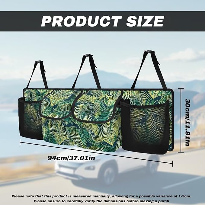 Trunk Organizer for SUV Car Storage Organizer, Oxford Cloth Easy to Install Space-Saving Car Backseat Organizers Tropical Leaf Car Trunk Organizers for Women, Frees Trunk Floor