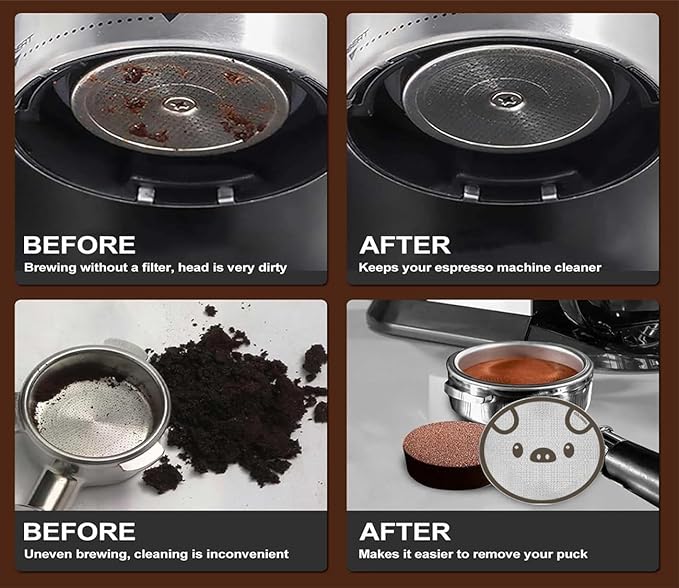 53.5mm Espresso Puck Screen 3-Pack, Lower Shower Screen, Metal Coffee Reusable Filter for 54mm Espresso Portafilter Basket, 1.7 Thickness - 316 Stainless Steel(Cute Animal)