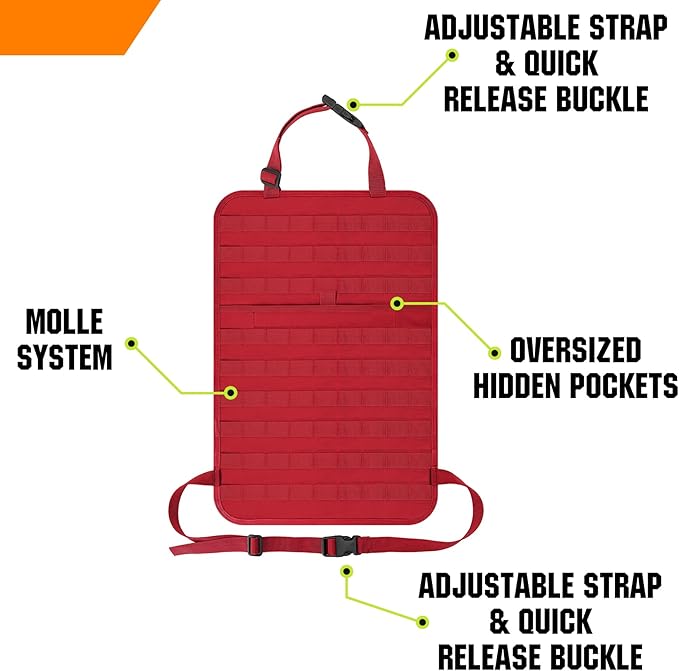 IronSeals 2 Pack Car Seat Back Organizer, Tactical Molle Panel Sag Proof Vehicle Seat Cover Protector Nylon Car Seat Back Hanger Bag Pad
