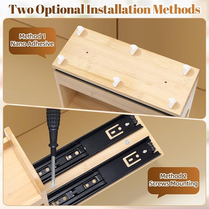 Tfro & Cile Pull Out Spice Rack Organizer for Cabinet 2-Tier Vertical Bamboo Slide Out Seasoning Organization for Kitchen Pantry
