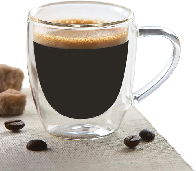 Insulated Double Wall Mug Cup Glass-Set of 4 Mugs/Cups for Coffee,Cappuccino,latte,espresso,Tea,Thermal,Clear,75ml