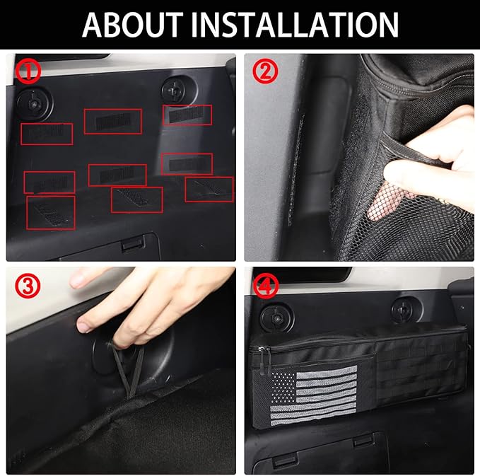 Aunginsy 2PCS Trunk Organizer Compatible with Toyota FJ Cruiser 2007-2021+, Car Left & Right Side Trunk Storage Bags Backseat Hanging Storage Multi-Compartment Accessories, With USA Flag Pattern