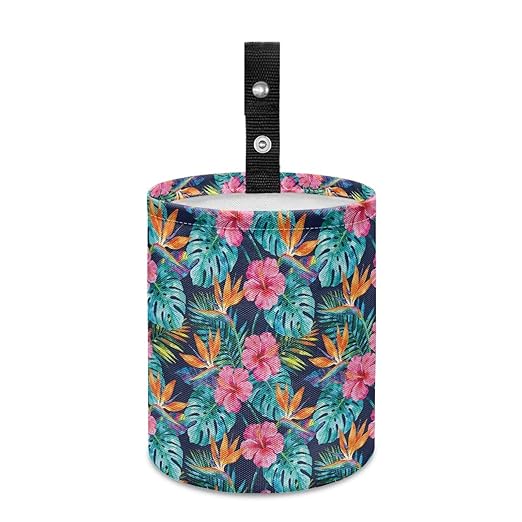 Tropical Floral Portable Dustbin Bin Waste Basket Palm Leaves Car Accessories Interior Collapsible Universal for Car SUV Trucks