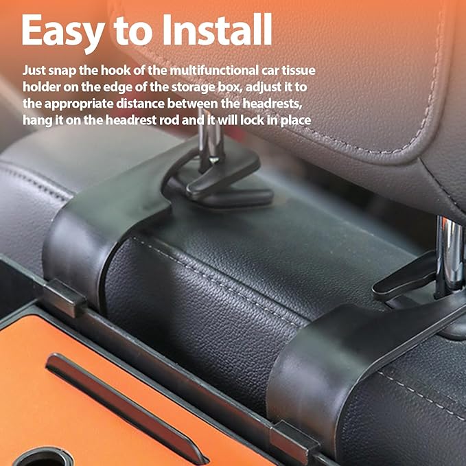 ZenChef Three-in-one Car Organizers and Storage, 2025 New Multi-function Car Tissue Holder, Multi-function Backseat Car Organizer with Cup Holder, Tissue Box, Hook(black)